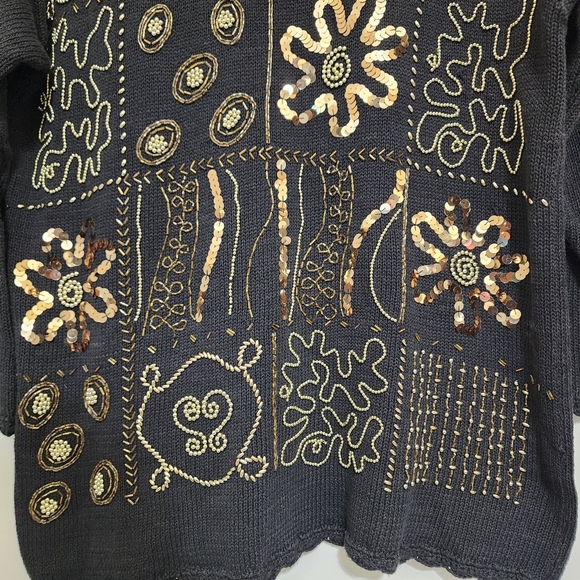 MARGUELS Oversized Beaded Sequined Ramie Knit Pullover Sweater Vintage 80s L - Picture 8 of 16